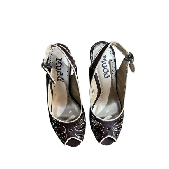 Mudd Slingback Peep Toe Heels 7.5M Brown Cutout Retro Stacked Heel Office Siren - Picture 12 of 16